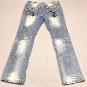 Affliction Ace Jeans Mens 38x32 Denim Distressed Embroidered Grunge Rock Classic